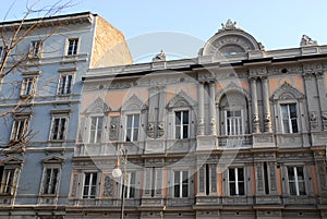 Central part of the facade of an elegant palace in Trieste Friuli Venezia Giulia (Italy)