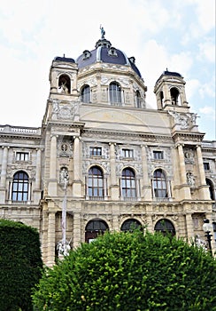 Central part of the facade of the historic and important building in the museum district in Vienna.