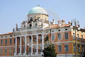 Central part of the facade of an important building in Trieste in Friuli Venezia Giulia (Italy)