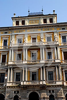 Central part of the facade of an important building in Trieste in Friuli Venezia Giulia (Italy)