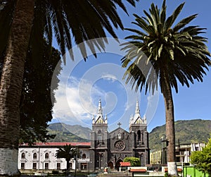 Central Plaza of the city of BaÃÂ±os de Agua Santa, Ecuador photo