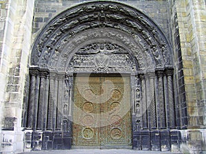 Saint Denis Basilica Details of the Central Cathedral Gate, Paris, France photo