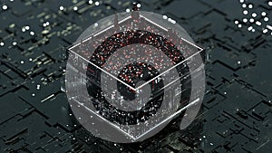 Central processing unit is analyszing data 3D rendering illustration