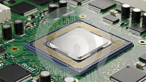 Central Processing Unit on a Computer Motherboard Circuit Board Closeup (ai generated)