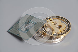Central processing unit CPU microchip with Bitcoins