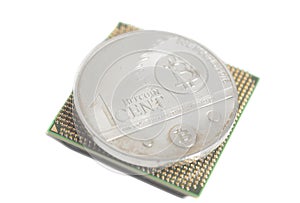Central processing unit CPU microchip with Bitcoins