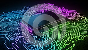Central Processing Unit CPU Microchip with Colorful Circuit Board technology computer