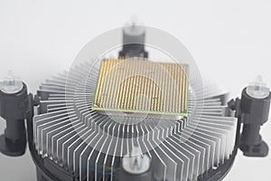 Central processing unit CPU microchip on Computer fan processor