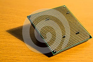 Central processing unit CPU microchip with golden pins