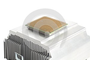 Central processing unit CPU microchip with metal cooler