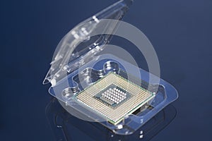 Central processing unit CPU processor microchip in the packaging box