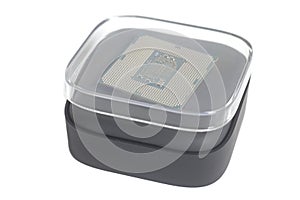 Central processing unit CPU processor microchip on the packaging box