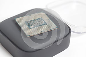 Central processing unit CPU processor microchip on the packaging box