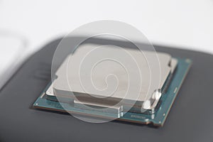 Central processing unit CPU processor microchip on the packaging box