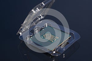 Central processing unit CPU processor microchip in the packaging box