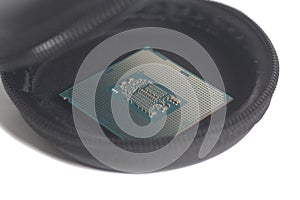Central processing unit CPU processor microchip on the packaging box