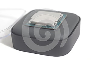 Central processing unit CPU processor microchip on the packaging box