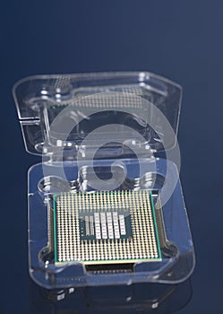 Central processing unit CPU processor microchip in the packaging box
