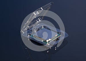 Central processing unit CPU processor microchip in the packaging box