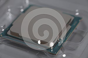 Central processing unit CPU processor microchip in the packaging box