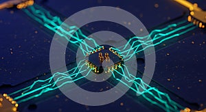 Central processing unit glows with electric energy