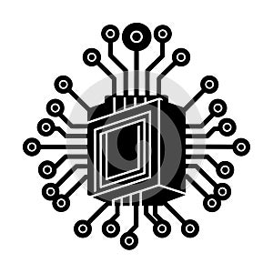 Central Processing Unit Icon, Microchip Symbol, Computer Hardware Technology
