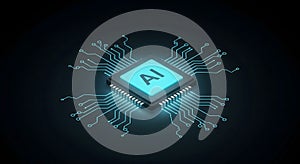 Futuristic Artificial Intelligence Microchip Powering Global Digital Connections
