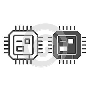 Central processing unit line and solid icon, Robotization concept, CPU sign on white background, Computer chip or