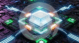 Central Quantum Computing Core with Luminous Data Traces on Integrated Circuit