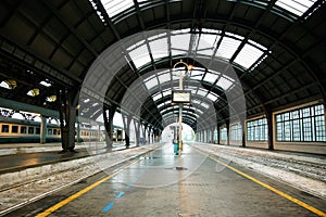 Central railway station of Milan. A part of a platform of station Milano centrale photo