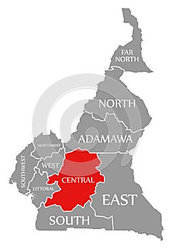 Central region red highlighted in map of Cameroon