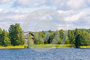 Central Russian landscape with wooden buildings