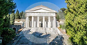 The central sector of the cemetery Staglieno made of marble in the city of Genoa, Italy