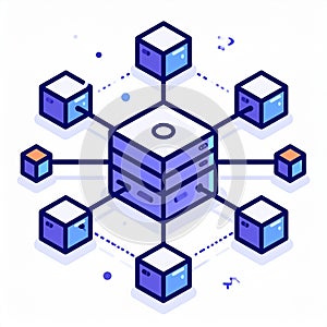 Decentralized Network Server Hub Isometric Icon
