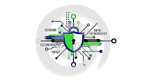 Digital Security Shield with Binary Code and Network Connections