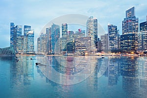 Central Singapore skyline. Financial towers and shopping malls