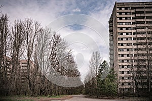 Central square of abandoned town Pripyat Chernobyl zone Ukraine