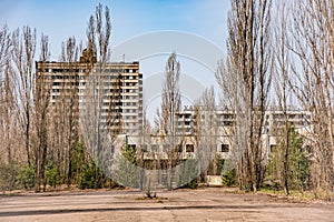 Central square of abandoned town Pripyat Chernobyl zone Ukraine