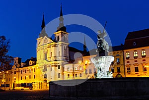 Central square of Jihlava at dusk