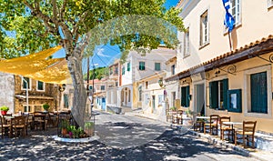 Central square of Lakones Village, Paleokastritsa, Corfu island, Greece