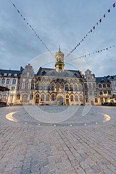 The central square and town hall in Mons, Belgium.