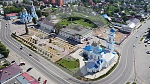 The central square in the town of Maloyaroslavets, aerial view