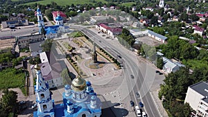 The central square in the town of Maloyaroslavets, aerial view