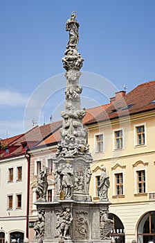 Tall statue was sculpted during the plague years long ago in Kutna Hora, Czech Republic.