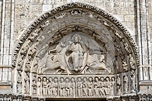 Central tympanum of the Royal portall at Cathedral Our Lady of C photo