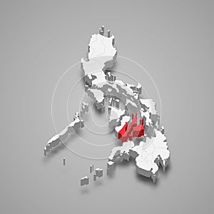 Central Visayas region location within Philippines 3d map
