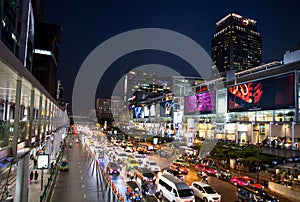 Central World shopping mall at night, Ratchaprasong intersection, Bangkok, Thailand