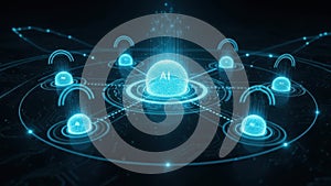 Centralized ai intelligence network in a futuristic digital sphere