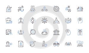 Centralized authority line icons collection. Dominance, Power, Control, Hierarchy, Autocracy, Totalitarianism