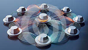 Centralized Digital Network Hub with Glowing Data Streams